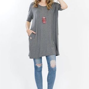 Heather Gray Tunic with pockets and one button detail